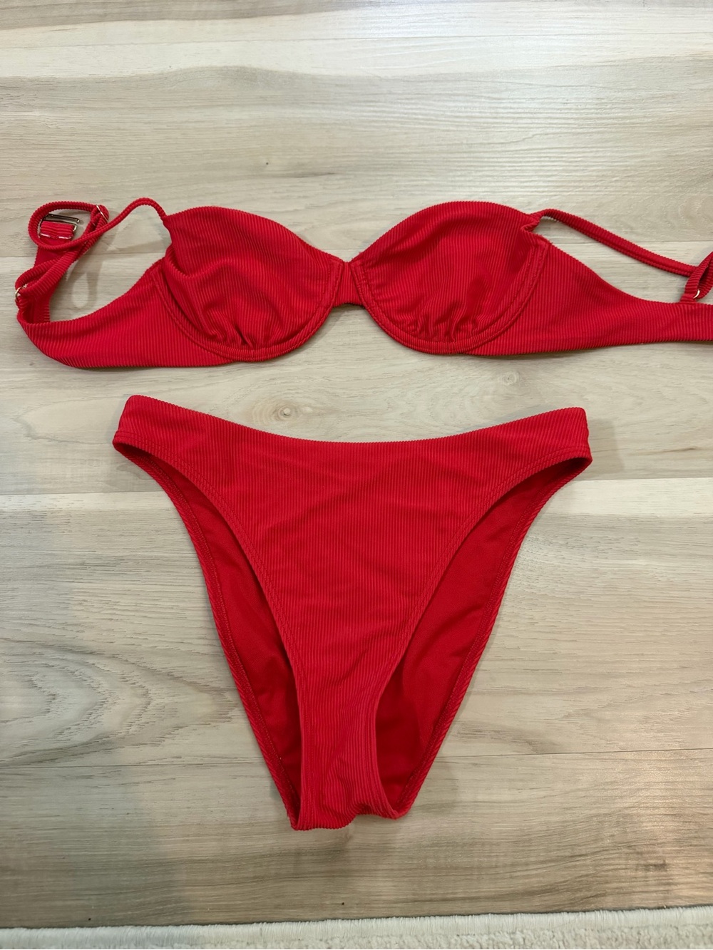 Abercrombie Red Ribbed Underwire Bikini Set - Women's Swim